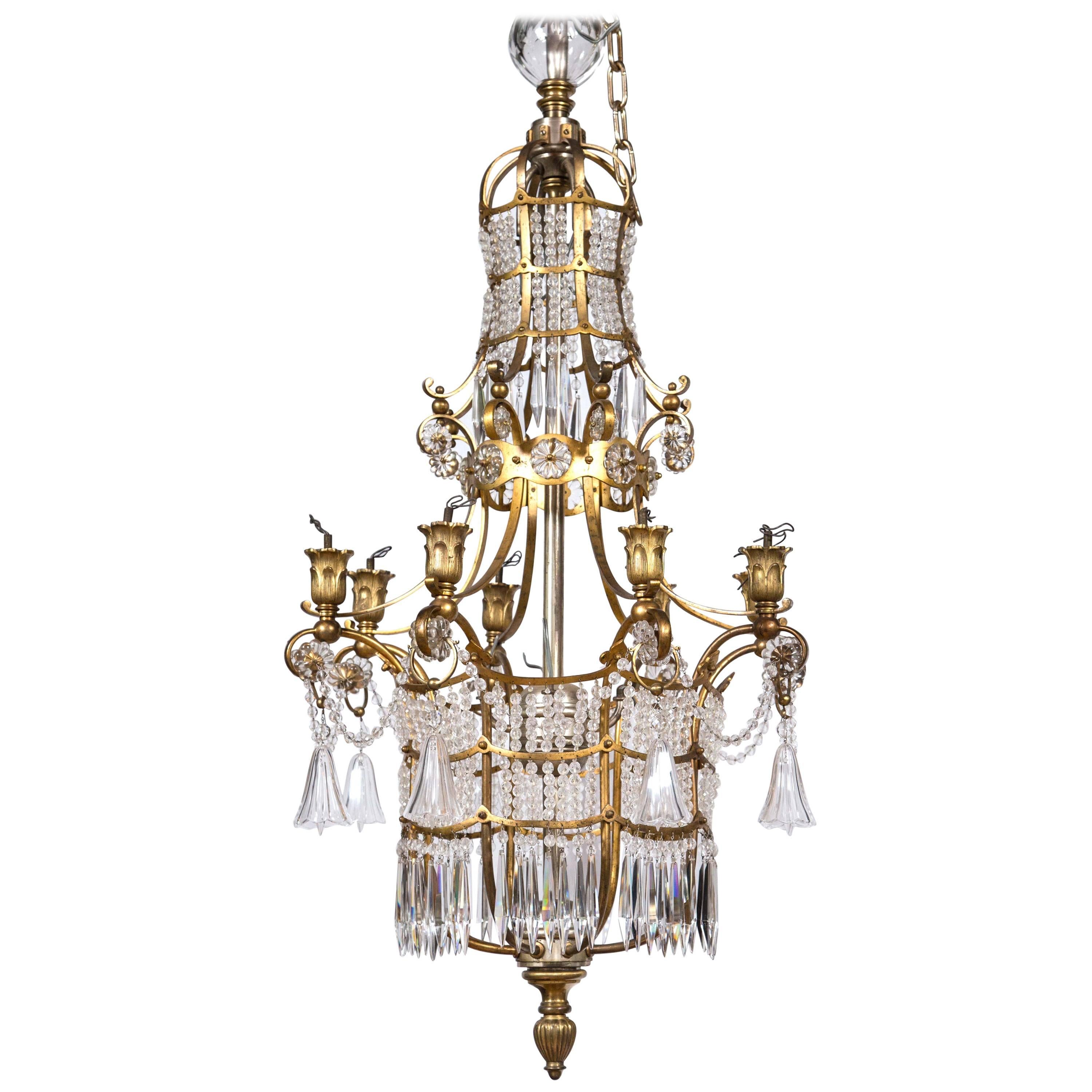 19th Century Crystal and Bronze Chandelier, Pagoda Style For Sale