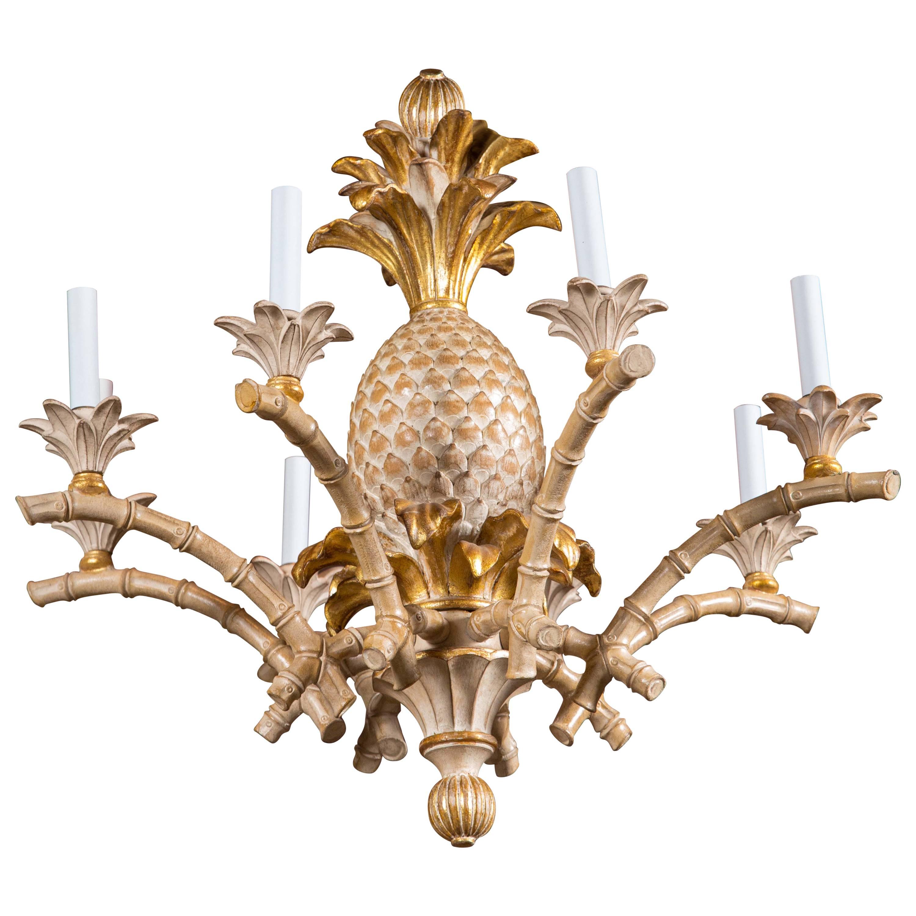 Italian Carved Wood Pineapple Chandelier For Sale