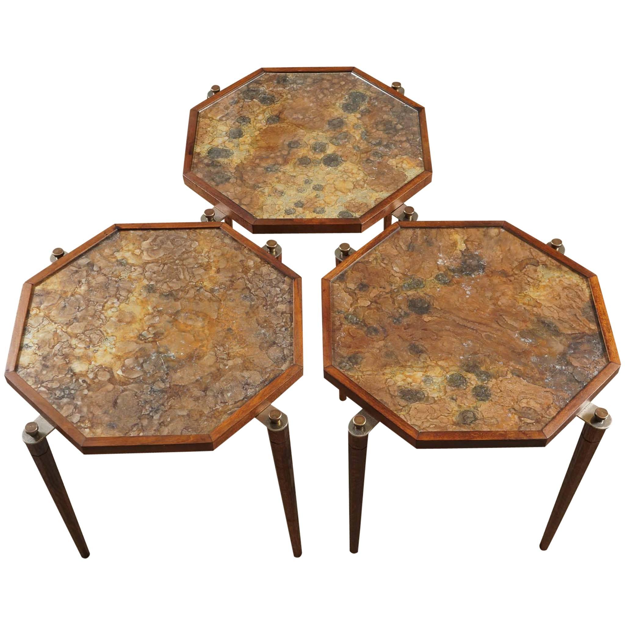 Set of Octagonal Nesting Tables with Mica Paper Inserts