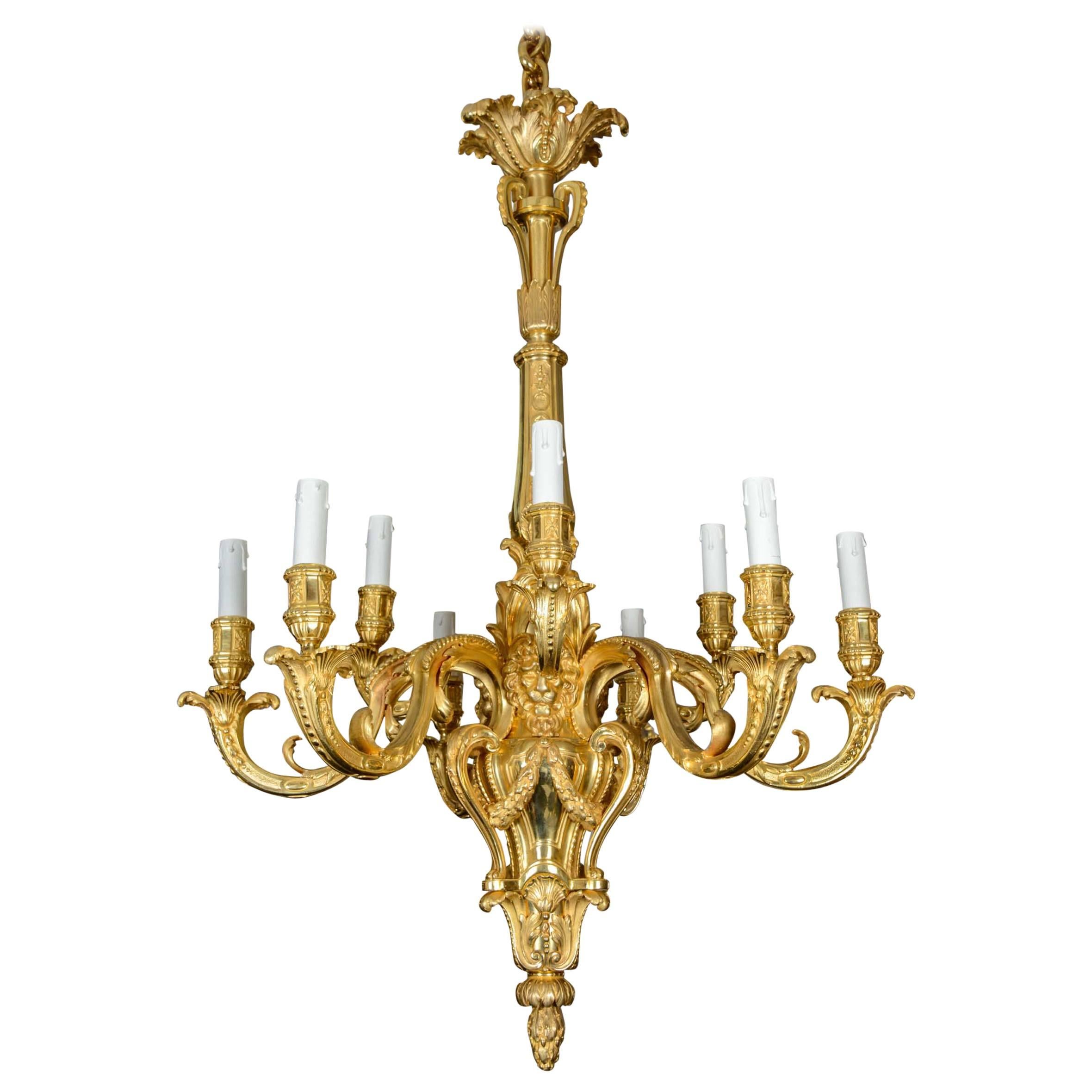 Gorgeous Gilded Bronze Chandelier For Sale