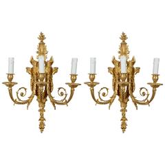 Gorgeous Pair of Gilded Bronze Sconces, Louis XVI Style 10