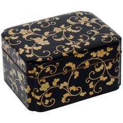 Antique 19th Century Meiji Japanese Black and Gold Lacquer Kobako (Lacquer Box)