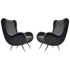 Italian Wingback Lounge Chairs, Marco Zanuso Style