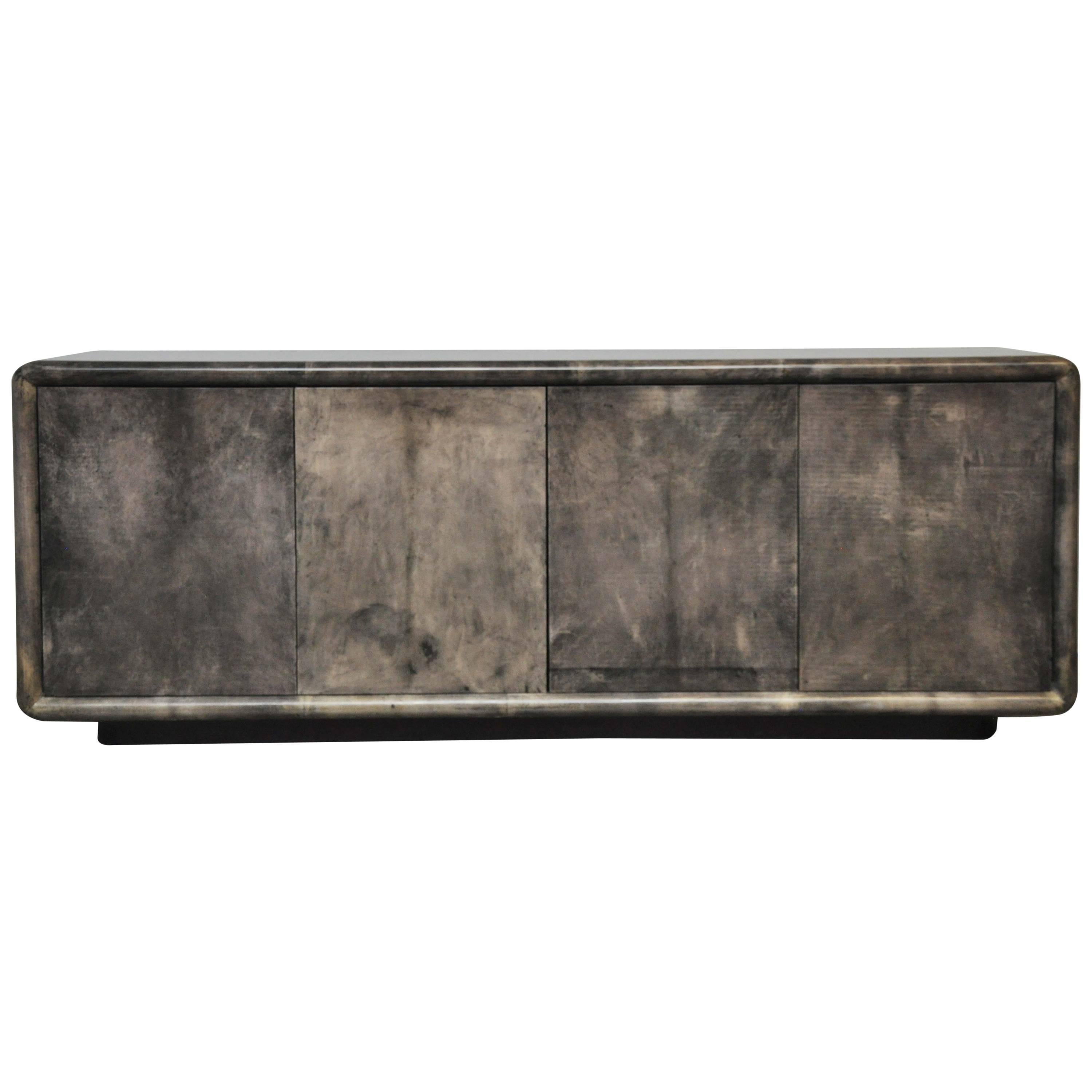 Aldo Tura Lacquered Charcoal Goatskin Sideboard