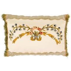 Early 19th Century English Embroidered Silk Pillow
