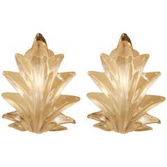 Pair of Baccarat Leaf Crystal Wall Sconces