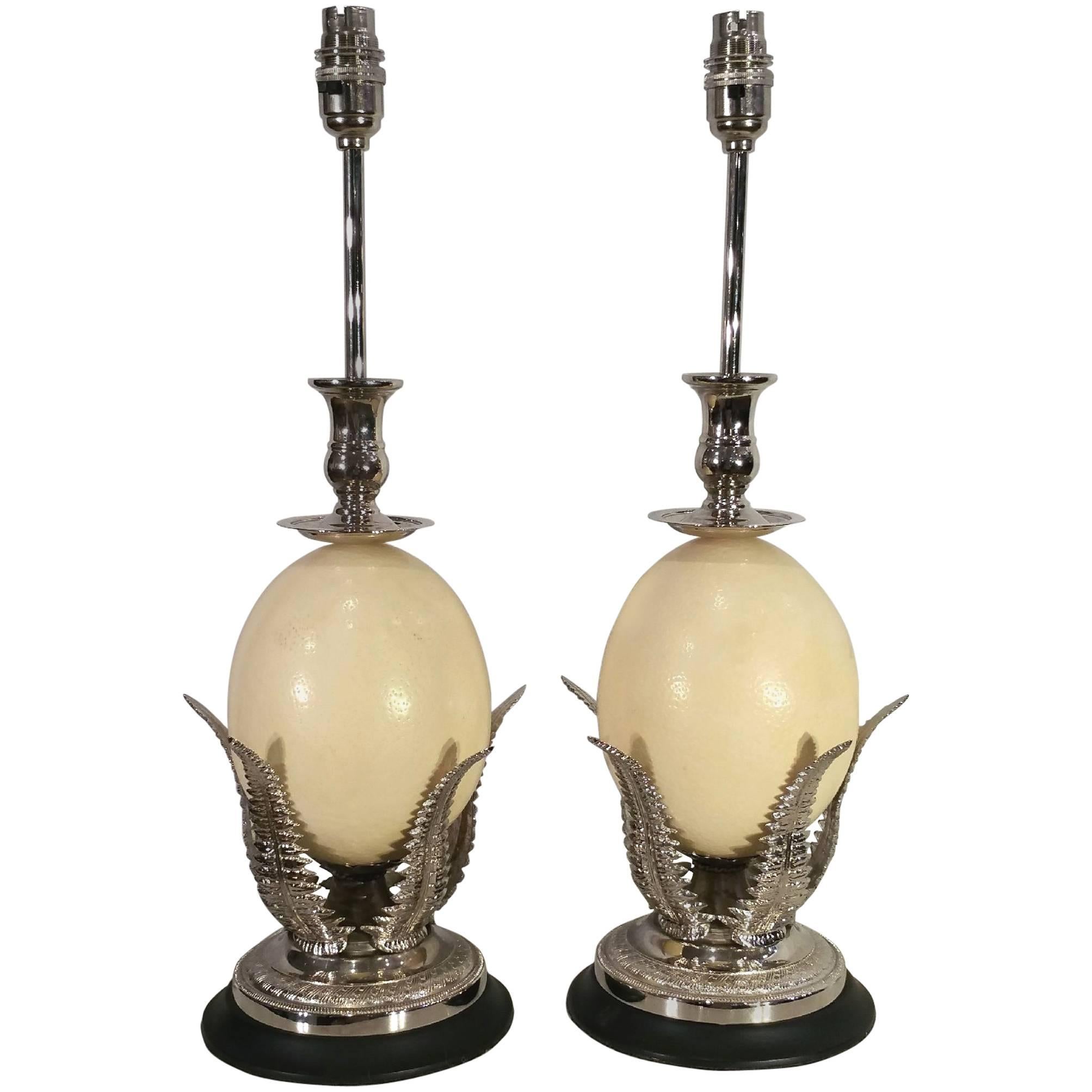 Pair of Silver Plated Ostrich Egg Table Lamps 