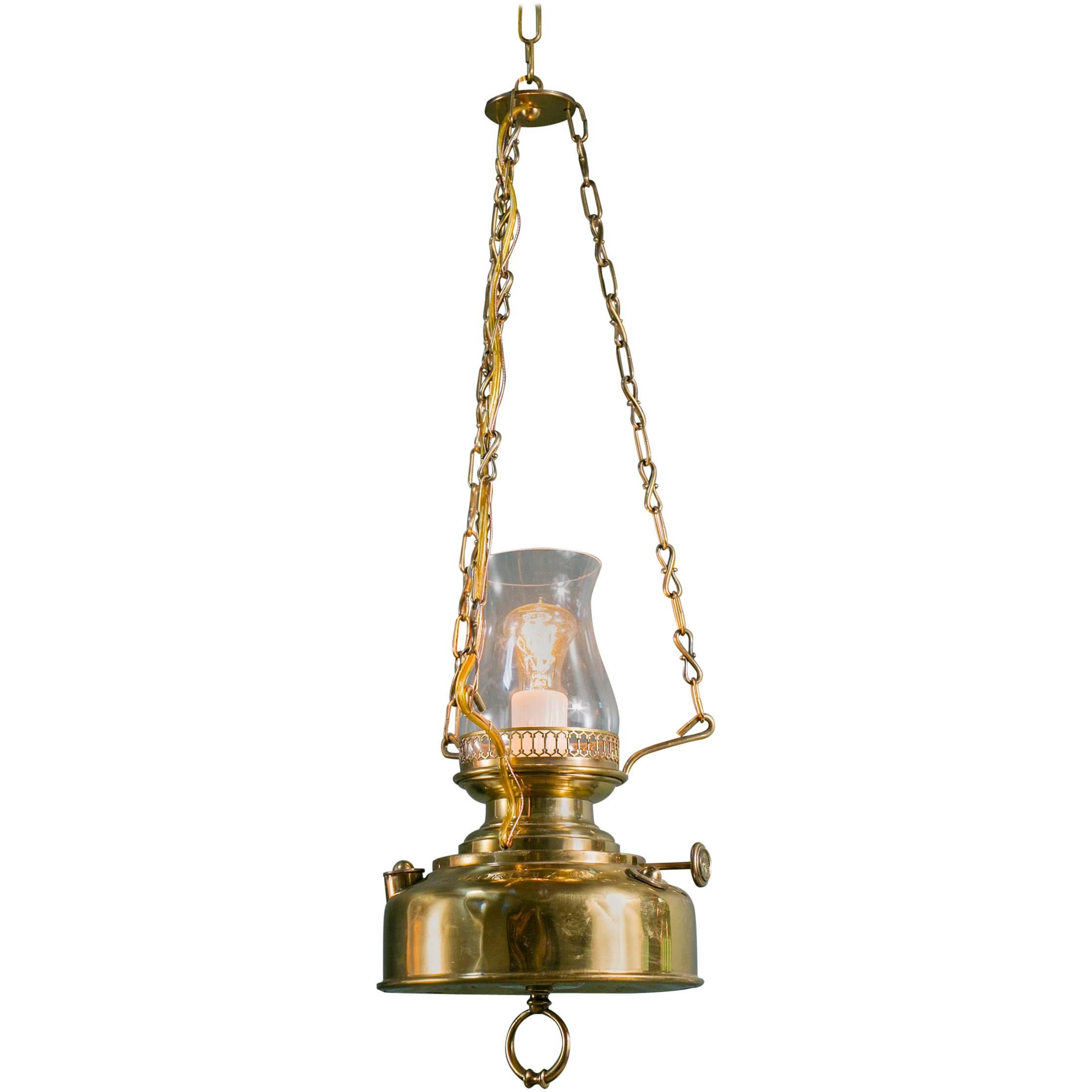 German Hasag Calorifix Brass Lantern with Blown Glass Hurricane, circa 1910