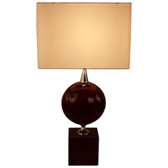 French 1970s Enamel and Nickel Table Lamp by Maison Barbier
