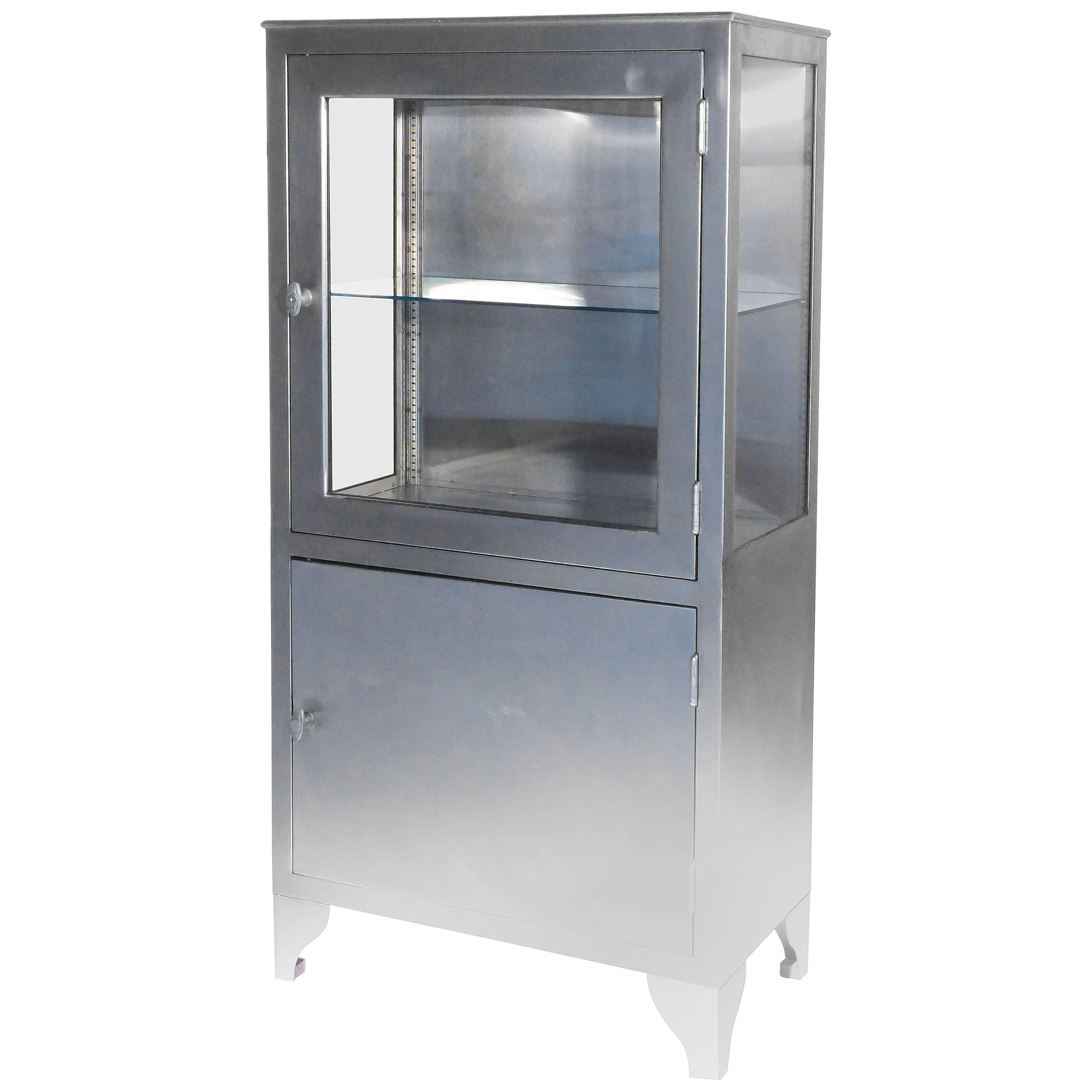 US Army Stainless Steel or Medical Display Cabinet by Blickman For Sale