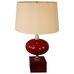 French 1970s Enamel and Nickel Table Lamp by Maison Barbier