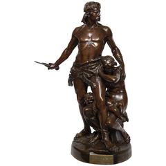 Antique Defense du Foyer Superb Bronze with Original Patina Signed E. Boisseau and Stamp