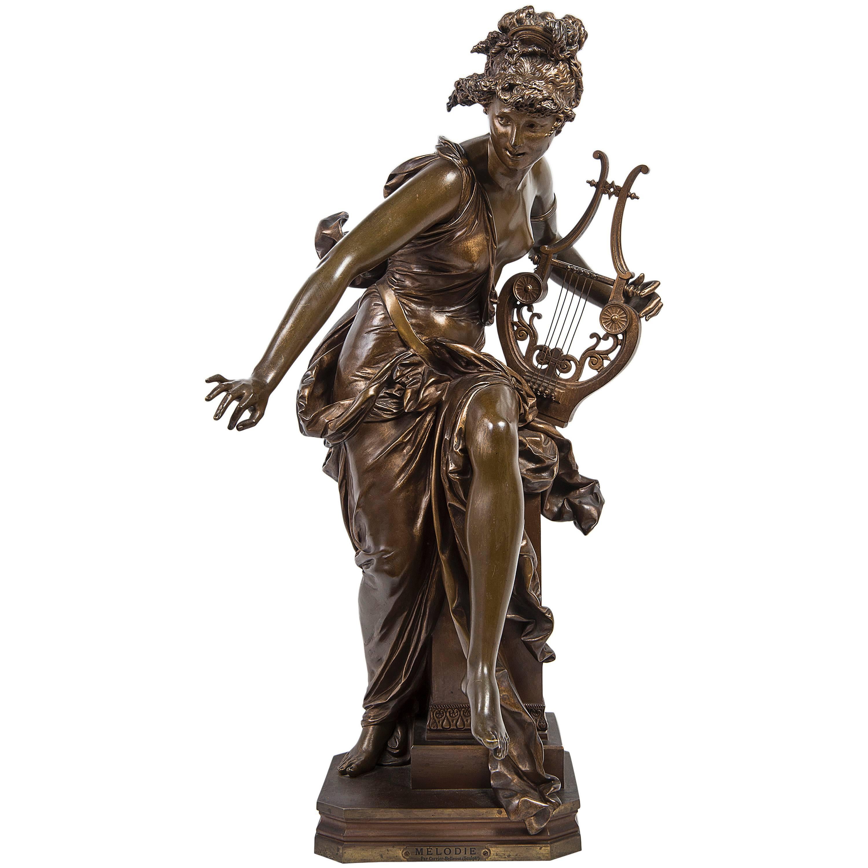 Melodie by Carrier-Belleuse Superb Golden Patinated Bronze, 19th Century For Sale