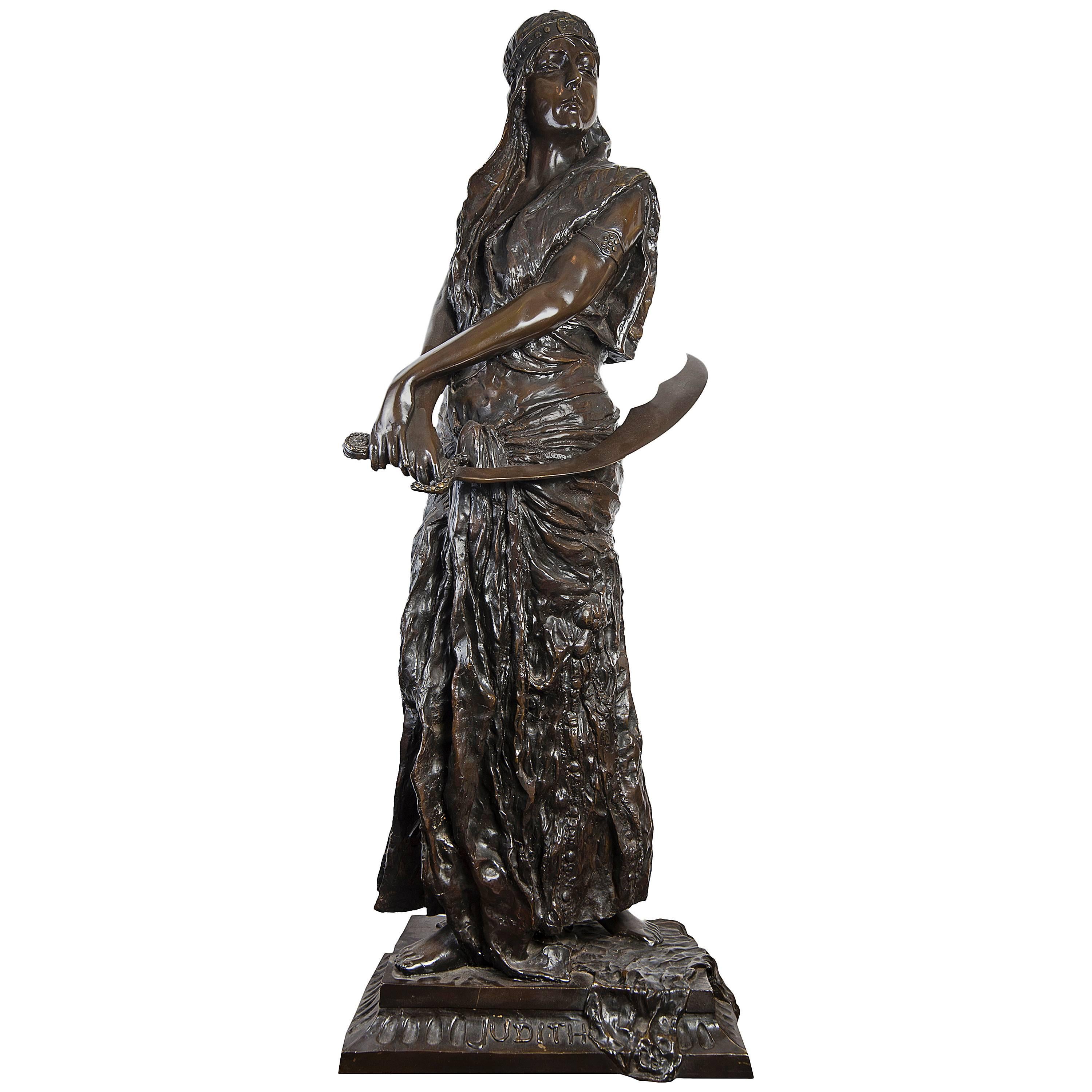 Judith by Emmanuel Villanis, Art Nouveau Original Brown Patina Bronze For Sale
