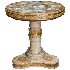 Spectacular Round Pedestal Table with Nine Round Medallions Signed F. Amblet