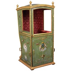Green 18th Century Louis XVI Sedan Chair with original red interior fabric
