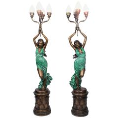 Stunning Pair of Bronze Lady 'Torchere' Lamps 10