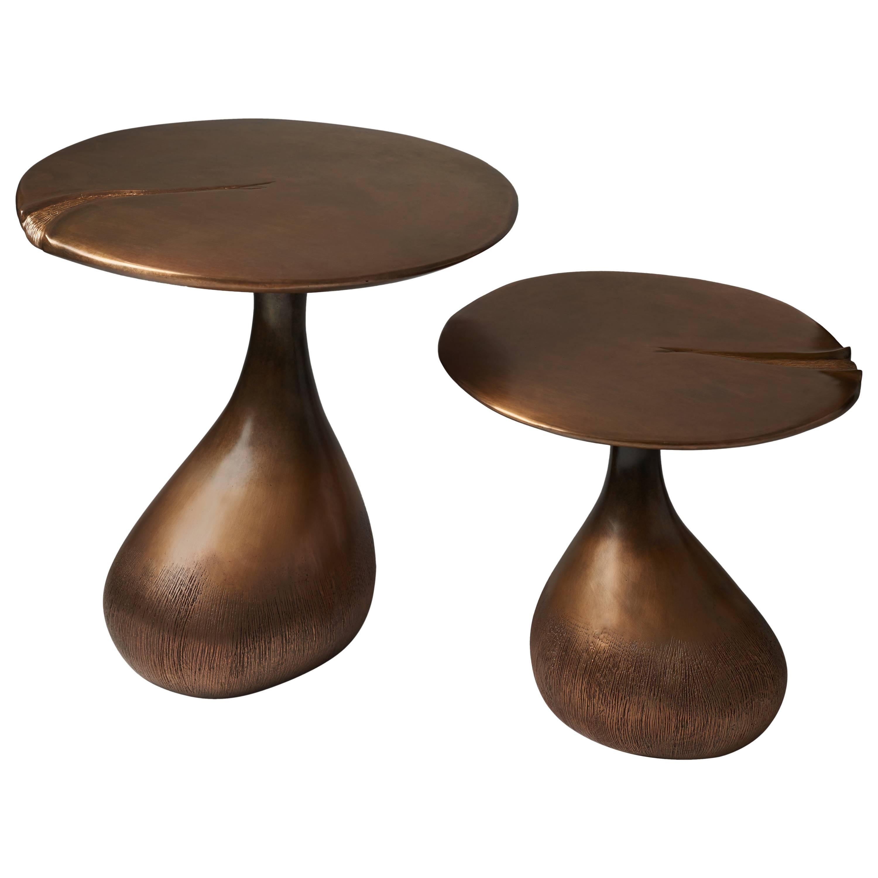 Pair of Bronze Gueridons / Side Tables by designer Hoon Moreau For Sale