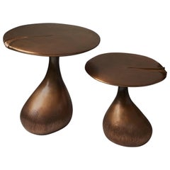 Antique Pair of Bronze Gueridons / Side Tables by designer Hoon Moreau