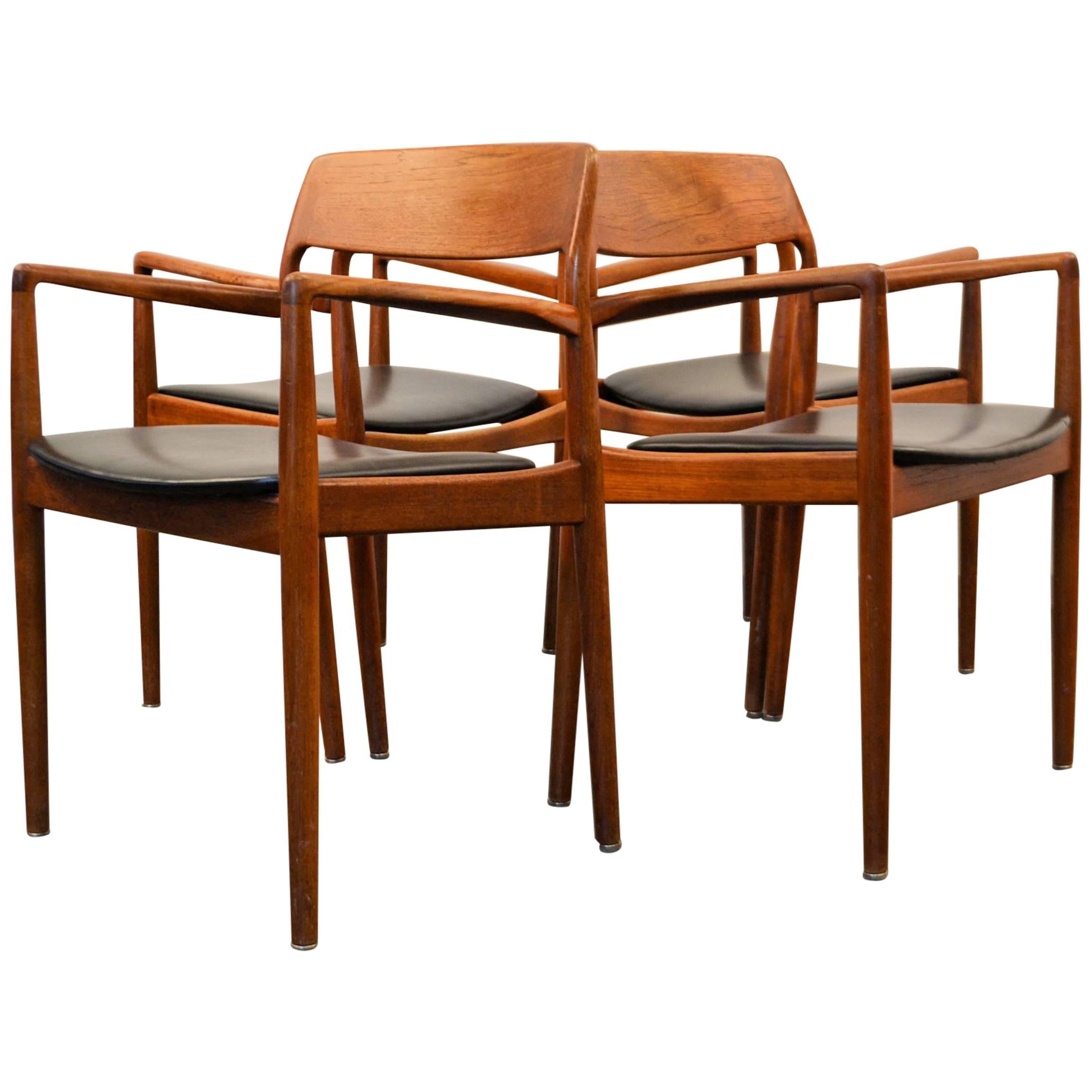 Midcentury Danish Design Teak Armrest Chairs, Set of Four For Sale