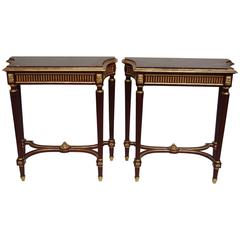 Pair of Small Louis XVI Style Consoles with Red Griotte Marble Top, 1900 Period