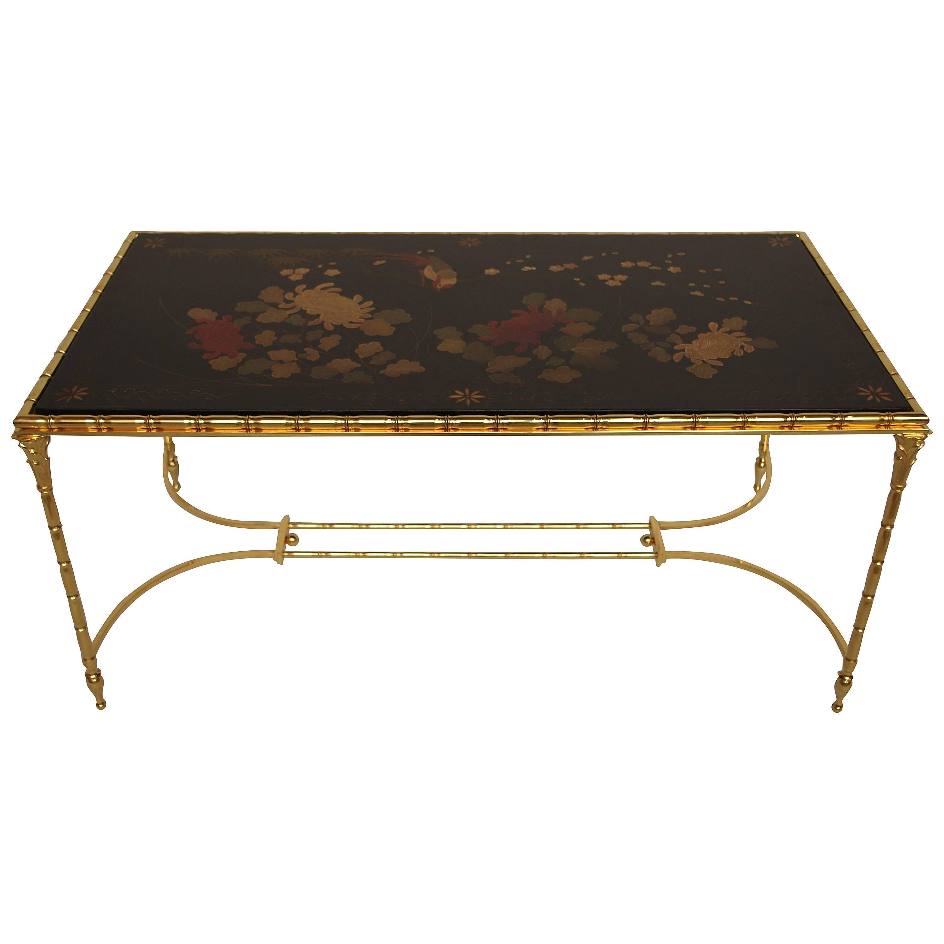 Bamboo Style Black Lacquer Top Chinese Style Coffee Table