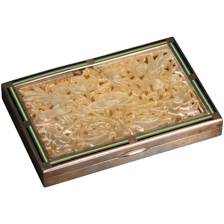 Vintage Sterling and Carved Hard Stone Box For Sale at 1stDibs