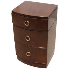 Antique Art Deco Three-Drawer Nightstand in Myrtle Burl