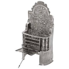 George I Antique English Silver Miniature Fireplace Grate