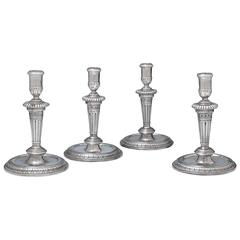 Set of Four Queen Anne Used English Silver Candlesticks