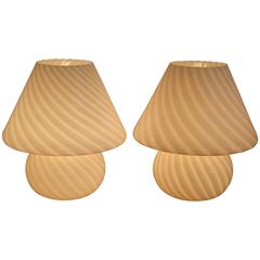 Pair of Vistosi Murano Table Lamps with Matching Glass Shades, circa 1970s
