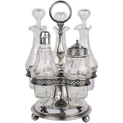 Christofle Silver Plate and Baccarat Crystal Cruet Set and Stand