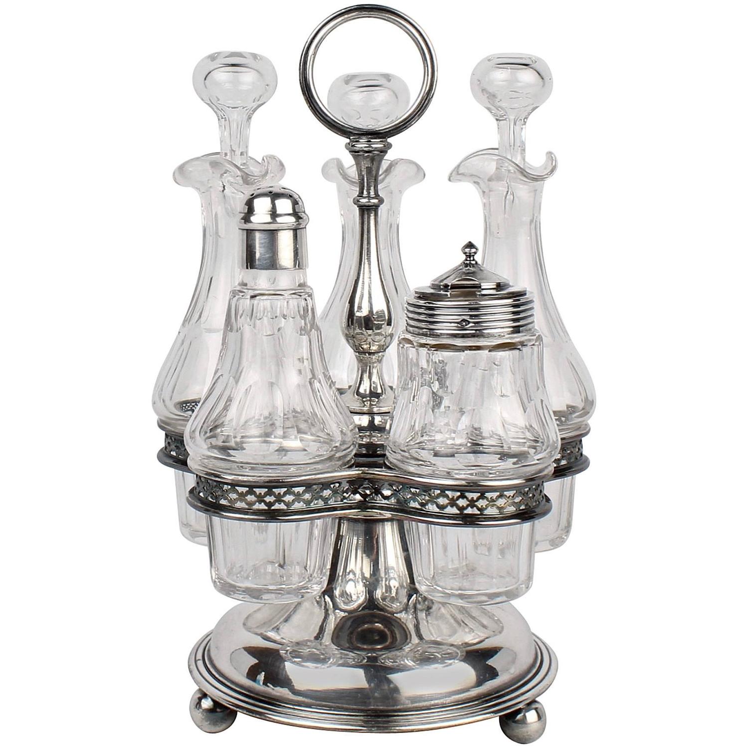 Christofle Silver Plate and Baccarat Crystal Cruet Set and Stand For