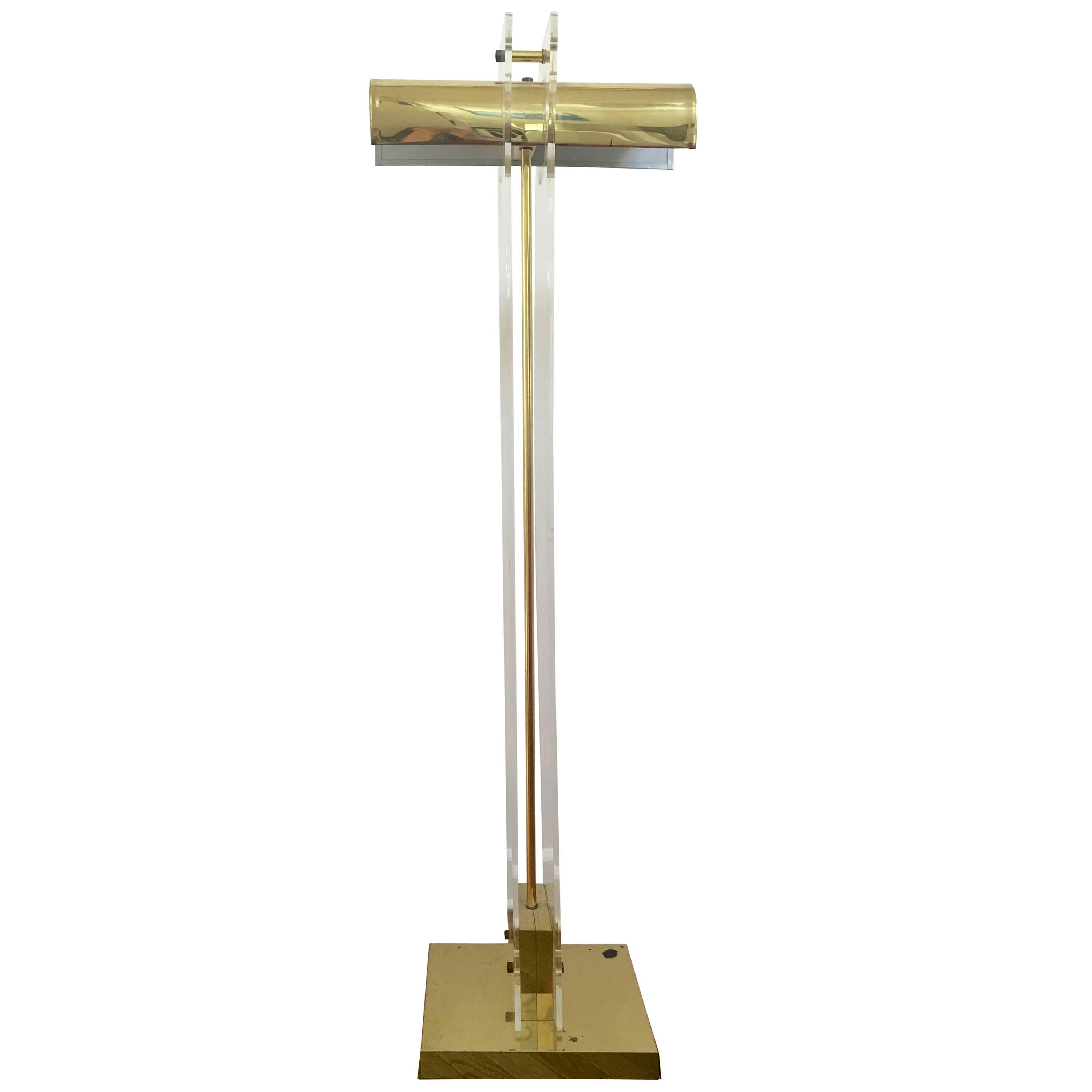 Pierre Cardin Style Brass and Lucite Floor Lamp For Sale