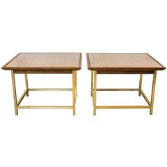 Vintage Brass, Cane and Walnut End Tables by Kipp Stewart for Drexel