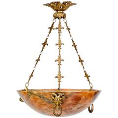 Antique Amber Alabaster Light Fixture, 20th Century