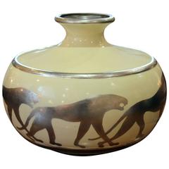 Art Deco Panther Bulbous Vase