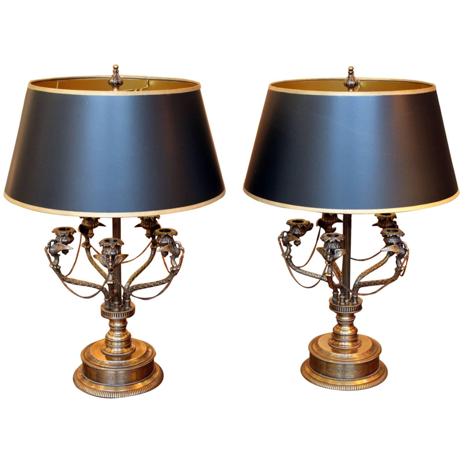Pair of Cast Brass Bouillotte Lamps