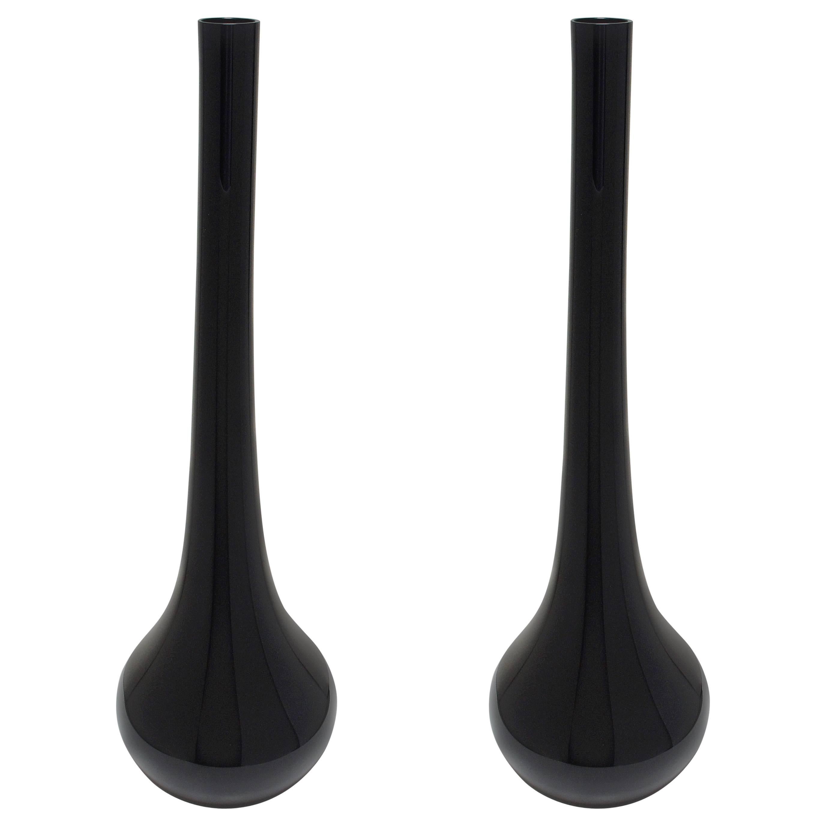 Italian Murano Black Glass Vases