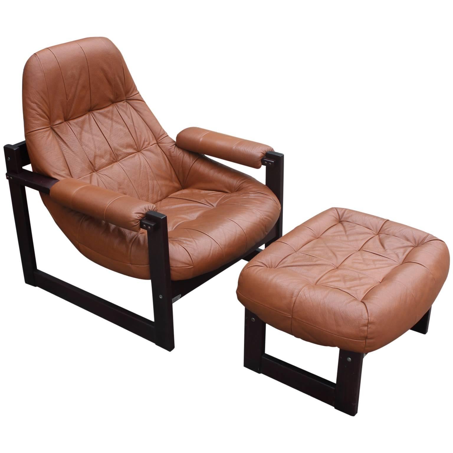 Stunning Percival Lafer Leather and Rosewood Lounge Chair and Ottoman