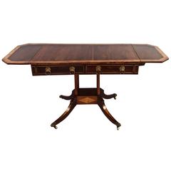 Regency Inlaid Mahogany Burl Maple Crossbanded Sofa Table
