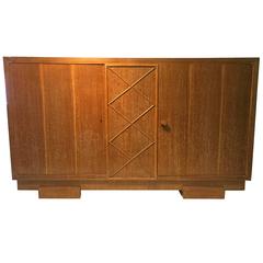 Unusual Sideboard or Cabinet in Cerused Oak Attributed to Jacques Adnet