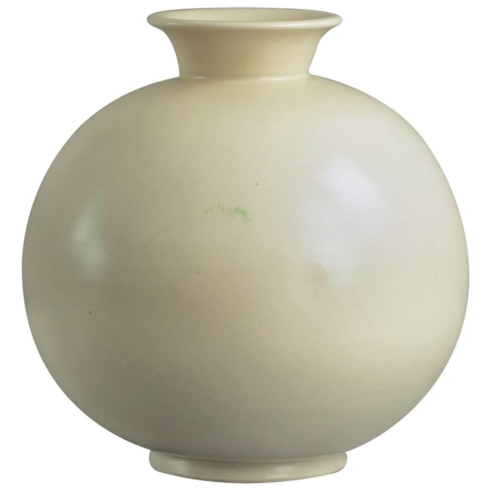 Large Round Vase with White Glaze by Gunnar Nylund for Rörstrand