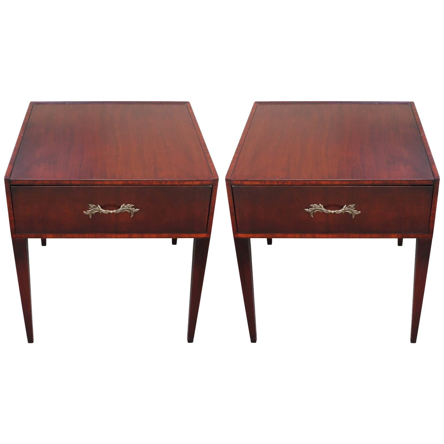 Elegant Pair of Nightstands or Side Tables with French Brass Pulls at