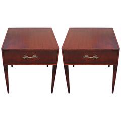 Elegant Pair of Nightstands or Side Tables with French Brass Pulls