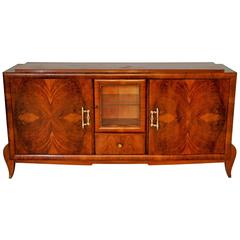 Antique Art Deco Sideboard Made of Burl Wood with a Stylish Showcase