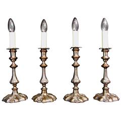 Sheffield Silver Plated Candlestick Lamps