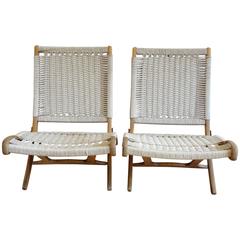 Mid-Century Beech Folding Chairs in the Style of H. Wegner, Set of Two