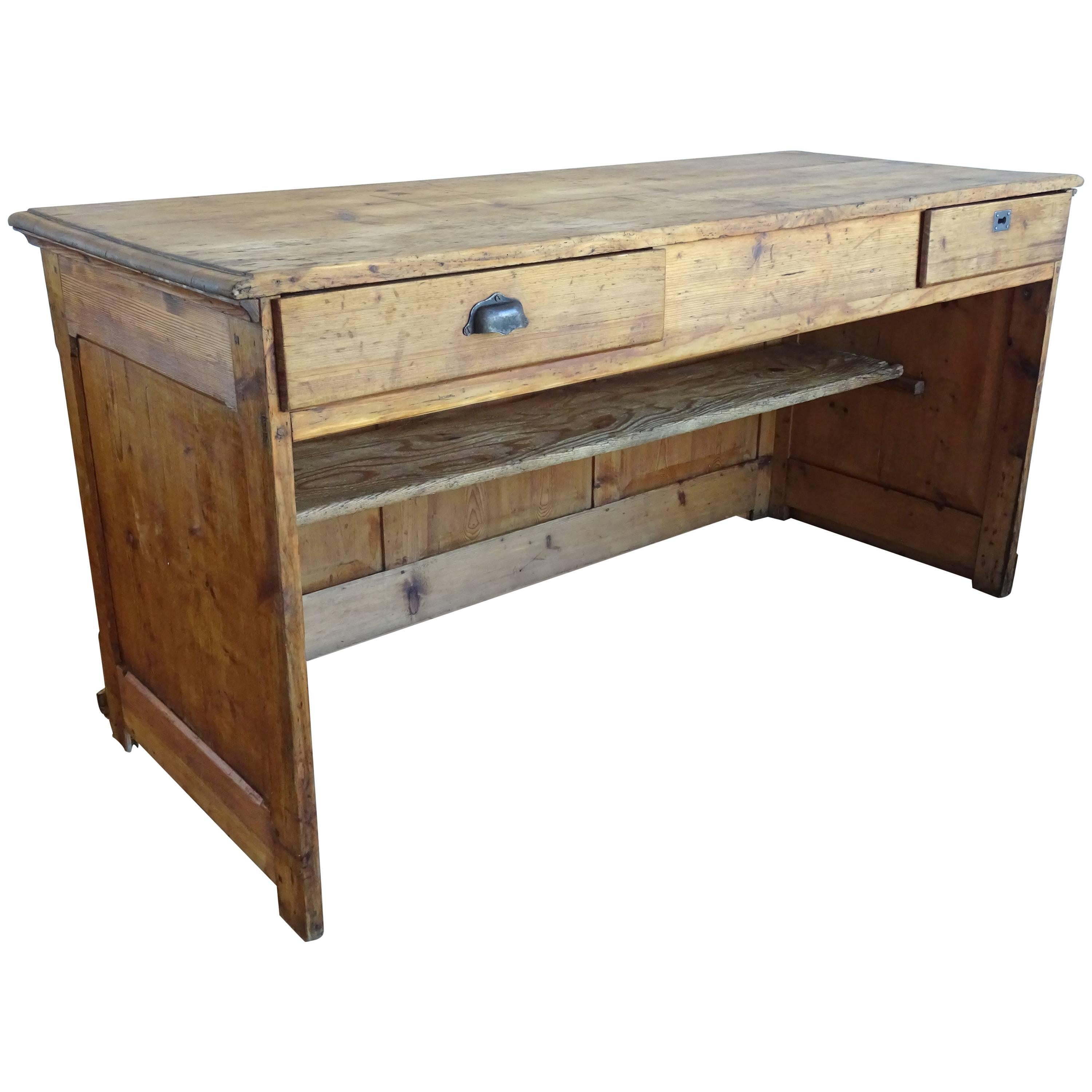Early Century Vintage French Pine Shop Counter For Sale