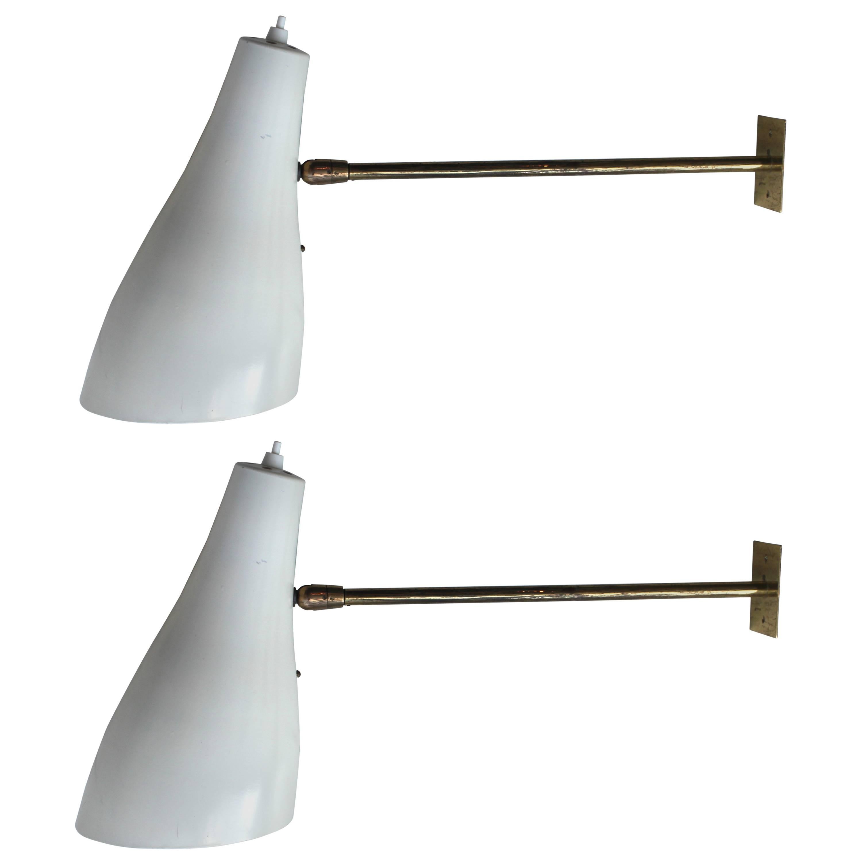 Pair of Adjustable Brass Wall Lights from 1950s For Sale